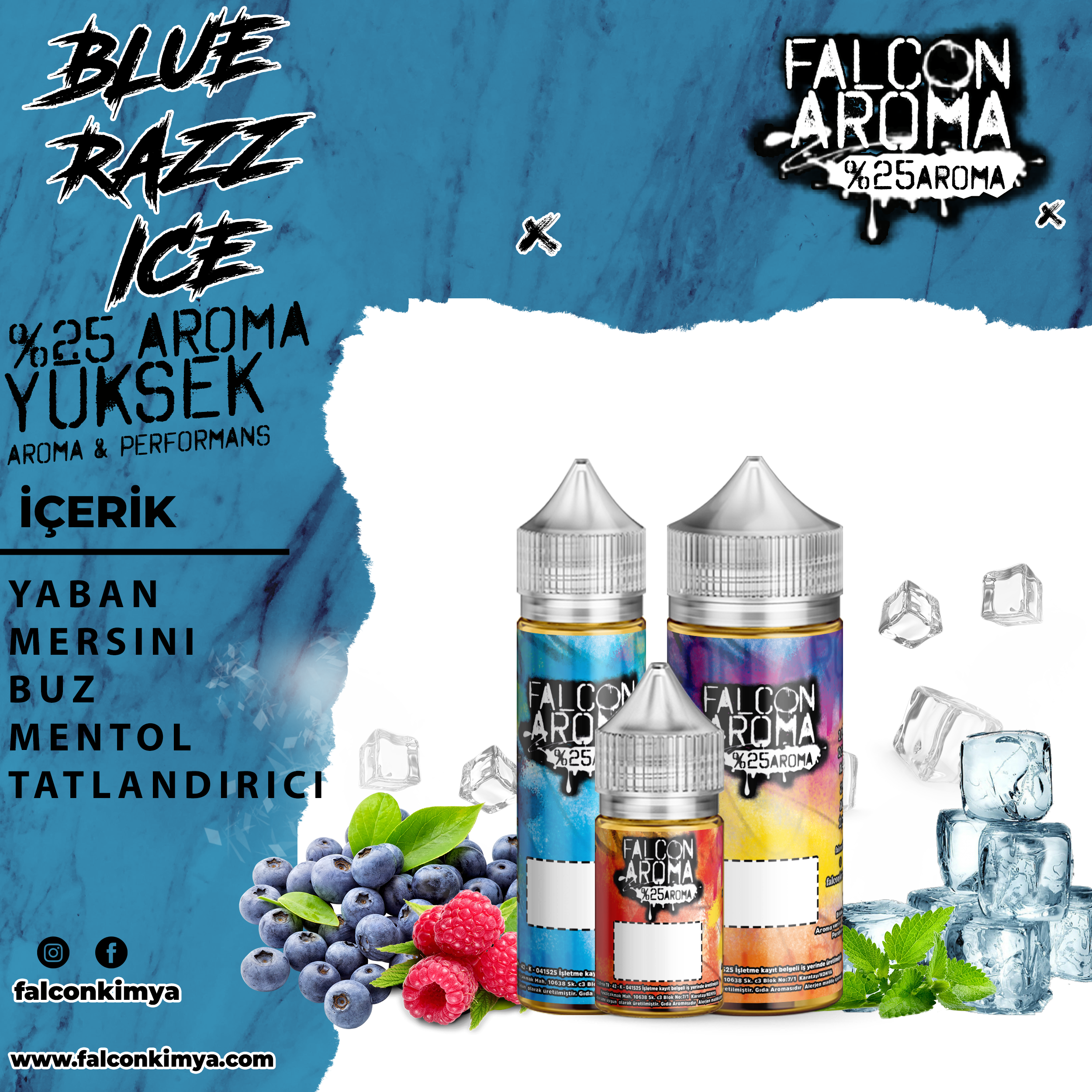 Blue Razz Ice % 25 Yüksek Aroma Diykit